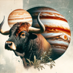 Image of Jupiter in Taurus set in a collage with a clean background